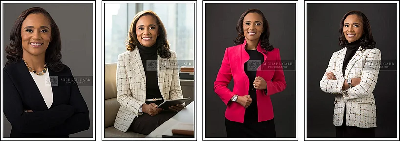 Houston Headshot Photographer Four professional executive portraits of a Houston businesswoman in different poses and professional attire