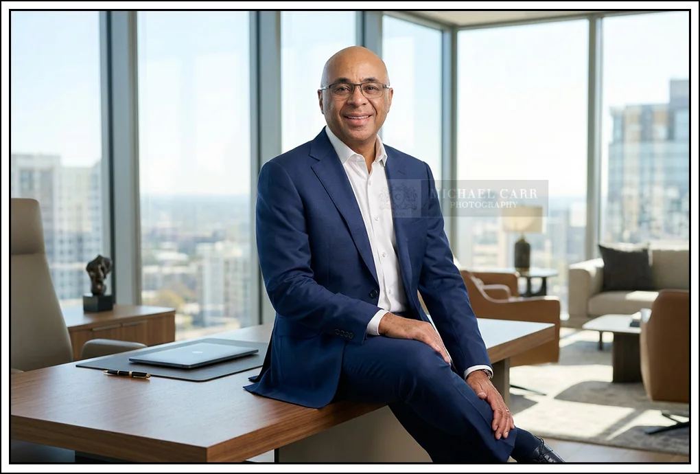 Houston Headshot Photographer Houston business portrait photographed with office background