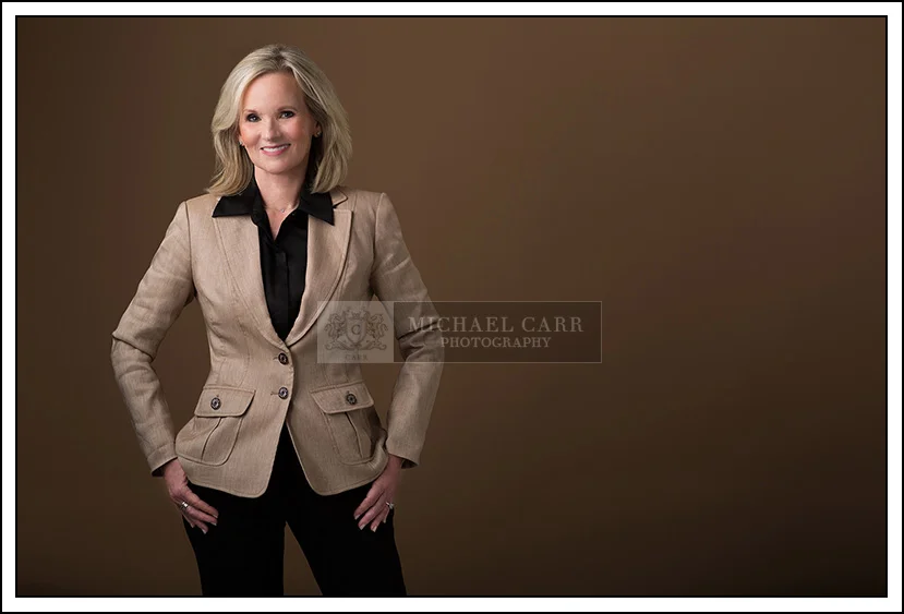 Houston Headshot Photographer Houston personal branding portrait of woman in beige jacket